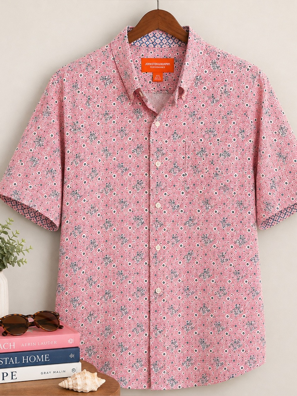 Johnston & Murphy Performance Pink Paisley Floral Stretch Shirt XXL NWOT